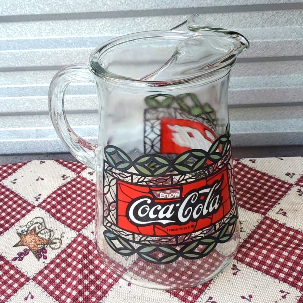 Vintage Coca Cola - Coke Glass Pitcher Large  Tiffany Style Stained Glass